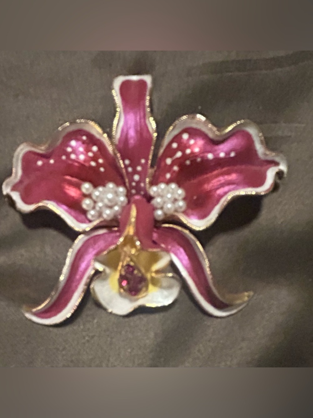 Stanley Pink Orchid Brooch with Pearl Clusters
